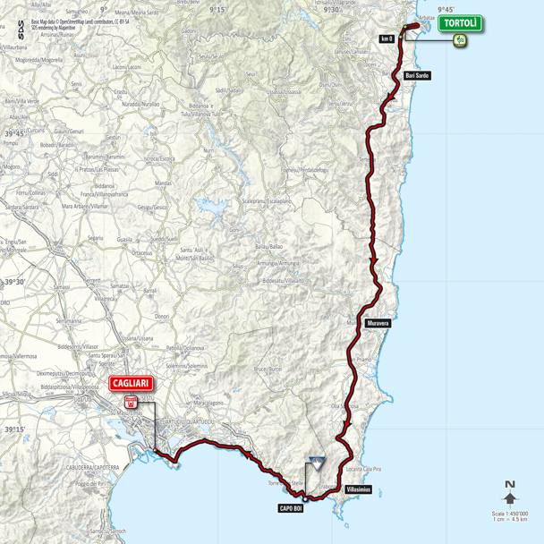 Terza tappa,  domenica 7 maggio, Tortolì-Cagliari, 148 km